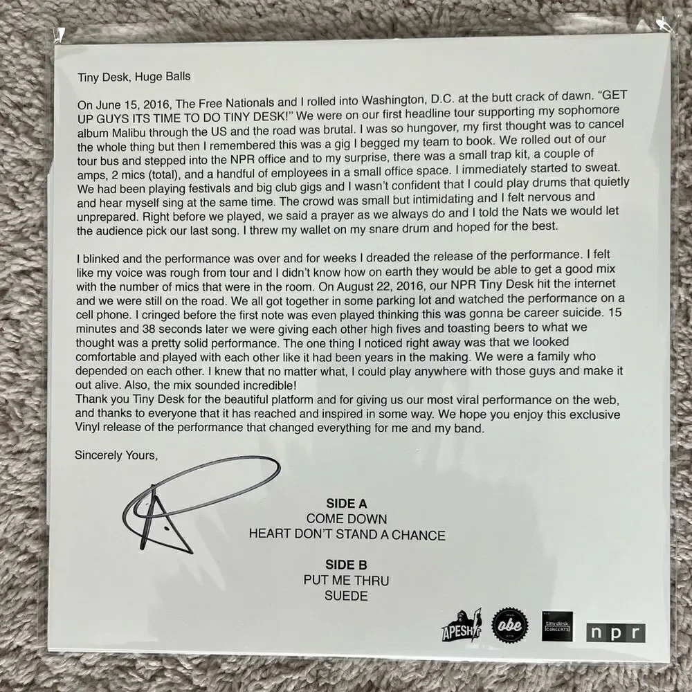 Anderson .Paak & The Free Nationals - NPR Tiny Desk SIGNED Vinyl LP